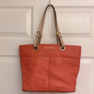 Michael Kors salmon color pebbled leather purse and matching wallet